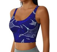 Manta Ray and Fish Print Workout Tank Tops for Women Racerback Sport Running Yoga Basic Sleeveless Shirts Black