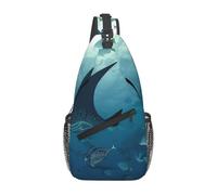Manta Ray and Fish Printed Sling Bag Crossbody Backpack for Men Women, Versatile Casual Shoulder Chest Bag for Running Hiking Cycling Travel Work