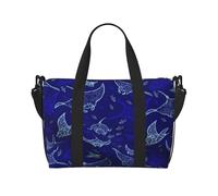 Manta Ray and Fish Printed Travel Duffel Bag for Women Men - Weekend Overnight Bags with Adjustable Shoulder Strap and Handle