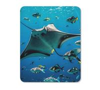 Manta Ray and Fishes Mouse Pad, Non-Slip Mousepad, Stitched Edges Waterproof Vertical Version Mouse Mat with Cute Pattern for Gaming Work Computer Office 11.8"x9.8"
