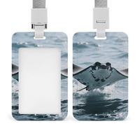 Manta Ray Badge Holder with Lanyards Retractable Vertical Plastic Id Badge Holder Name Key Card Holders Case for Teacher Nurse Doctor Office Gift for Coworkers