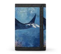 Manta Ray Gliding Underwater Slim Trifold Wallet for Men ID Window | Polyester Minimalist Compact Wallet Card Slots