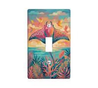 Manta Ray Single Light Switch Cover Plate, Tropical Vibrant Birds Coral Summer Teal Plastic Standard Size Toggle Light Switch Cover for New Apartment Home Bedroom Office Decor (Single)