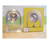 Acctim Bathgate Modern Mantel Clock with Pendulum, Brushed Metal Silver Carriage Clock for Living Room, Glass Mantelpiece Clock with Roman Dial, Elegant Fireplace Shelf Clock