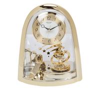 Mantel Clock Arched Gold Gilt Metal Rotating Astrological Pendulum Quiet Quartz.