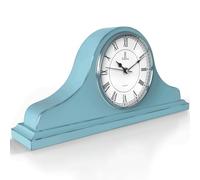 Mantel Clock Battery Operated - Wooden, Rustic Teal Mantle Clock for Living Room Decor Above Fireplace Mantel, Office, Shelf & Home Décor Gift 15x7.5 - Silent Wood Mantel Clock for Living Room Table