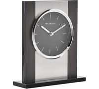 Mantel Clock Black Glass & Brushed Silver Aluminium Black Face Silver Bezel 2893