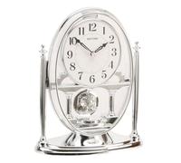 Mantel Clock Oval Silver Acrylic Clock with Crystals & Swinging Pendulum Silent