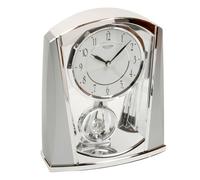 Mantel Clock Silver Chrome Art Deco Wedge 2-Tone Crystal Pendulum 12in Quartz XL