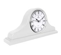 Mantel Clock, White Wooden Mantle Clock for Living Room Décor - Silent, Decorative, Solid Wood, Battery Operated Mantle Clock for Fireplace Mantel, Office, Desk, Shelf & Home Décor Gift, 15x7.5 Inch