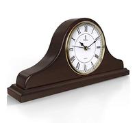 Mantel Clock, Wooden Mantle Clock for Living Room Décor - Silent, Decorative, Solid Wood, Battery Operated Mantle Clock for Fireplace Mantel, Office, Desk, Shelf & Home Décor Gift, 15x7.5 Inch
