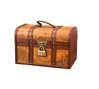 MANTFX European Treasure Box with Lock, Antique Wooden Treasure Chest, Retro Map Pattern Vintage Wooden Box for Shooting Film Television Props Home Decoration (M password)