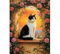 mantianhome 11CT Stamped Cross Stitch Kit, Cat by The Window, 40x50 cm, Beginner/Advanced Printable Craft Kit, DIY Cross Stitch