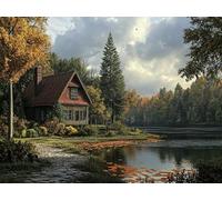 mantianhome Adult Cross Stitch Kit, 11CT, Beginner Embroidery Cross Stitch Kit, DIY, Advanced, Handmade, Scenic Cabin, 40x50 cm