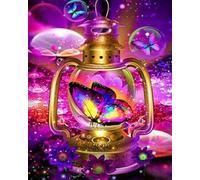 mantianhome Butterfly Lamp Cross Stitch Kit, Popular Print Design, 11CT, Beginner Stamped Embroidery Gift, DIY Kit for Advanced Crafters-40X50CM