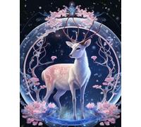 mantianhome Cherry Blossom and Deer Cross Stitch Kit, 11CT, Popular Print Design, DIY for Beginners and Advanced Users - 40x50cm