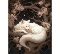mantianhome Cherry Blossom and White Fox Embroidery Cross Stitch Kit, 11CT, Popular Print Design, DIY for Beginners and Advanced Users - 40x50cm