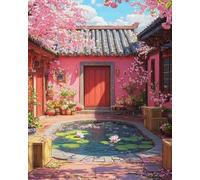 mantianhome Chinese Courtyard Cross Stitch Kit - 40x50cm, 11CT, Popular Print Design, DIY Cross Stitch Kit for Beginners and Advanced Users