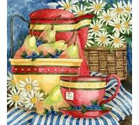 mantianhome Cross Stitch Kit, Flower and Fruit Teapot with Teacup, Popular Print Design, 11CT, Beginner Stamping Kit, Gift for Advanced DIYers, 40x50cm