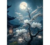 mantianhome Cross Stitch Kit Flowers Under The Moon, Popular Print Cross Stitch Kit, 11CT, Beginner Stamped Embroidery Gift, DIY Hand Embroidery Kit for Advanced Crafters-40X50CM