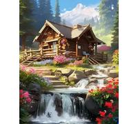 mantianhome Embroidery Cross Stitch Kit: Beautiful Scenery from a Stream Cabin - 40x50cm, 11CT, Popular Print Cross Stitch Kit, DIY for Beginners and Advanced Users