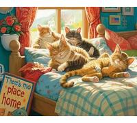 mantianhome Embroidery Cross Stitch Kit Four Cats on a Bed 11CT Popular Print Cross Stitch Kit, DIY for Beginners and Advanced - 40x50cm