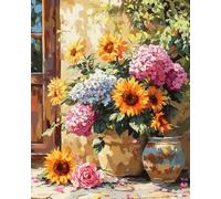 mantianhome Landscape 11CT Cross Stitch Embroidery Kit, Flower Pot Blooming in Front of The Entrance, Stamp Pattern Easy Cross Stitch Embroidery Needlework Kit Supplies,-40X50CM