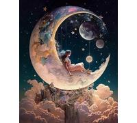 mantianhome Moon Girl Embroidery Cross Stitch Kit, 11CT, Popular Print Design, DIY for Beginners and Advanced Users - 40x50cm
