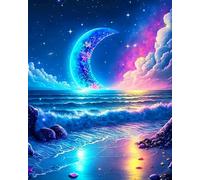 mantianhome Rainbow Wave Moon Cross Stitch Kit, Popular Print Design, 11CT, Beginner Stamped Embroidery Gift, DIY Advanced Hand Embroidery Kit-40X50CM