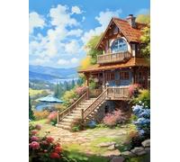 mantianhome Stamped Cross Stitch Kit, 11CT, Beginner/Advanced, Printable Craft Kit, DIY Cross Stitch, Scenic Cabin, 40x50 cm