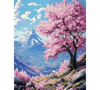 mantianhome Stamped Cross Stitch Kit: Cherry Blossom View, DIY Beginner/Advanced Embroidery Set 11CT, Stamped Embroidery Starter Kit, Home Decor - 40 x 50 cm