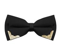 Mantieqingway Bow Ties for Men Women, Metal Gold Bowties with PU Leather Satin Formal/Wedding/Prom/Shirt/Tuxedo Bow Tie, Gift, Black, Medium