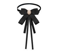 Mantieqingway Bow Ties for Women, Ribbon Uniform Pre-Tied Adjustable Bowknot Womens Bowtie for Party School Pearl Accessories, Black, Medium