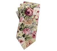 Mantieqingway Men's Cotton Floral Neck Tie 2.56'' Printed Skinny Tie, 02-bean Paste Pink, Medium
