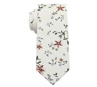 Mantieqingway Men's Cotton Printed Floral Neck Tie Skinny Tie, Ivory Floral, Medium