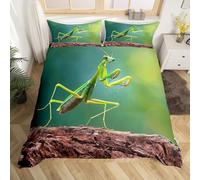 Mantis Kids Duvet Cover Set Single Size, Natural Wildlife Bedding Set for Boys Teens Adults Room Decor, Malaysia Green Praying Mantis Comforter Cover, Soft Polyester Quilt Cover, 1 Pillowcase
