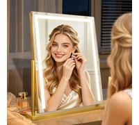 MantoLite Gold Vanity Mirror with Lights 61 x 52cm LED Lighted Make up Mirrors with Dimmable 3 Modes,360° Rotating Smart Touch Screen Control Square Dressing Table Mirror for Bedroom