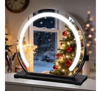 MantoLite Large Round Dressing Table Mirror Black 15.74 Inch Led Touch Switch Vanity Mirror with Lights 180° Rotating Adjustment Stepless Dimming 10%-100% 3 CCT Modes Plug-in Mirror for Bedroom