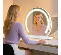 MantoLite Vanity Mirror with Lights 15.74 Inch 360° Rotating White LED Touch Control Makeup Mirror Stepless Dimming 10%-100% 3 CCT Modes - Plug-in Mirror with Lights for Bedroom & Dressing Table