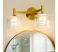 MantoLite Vintage Wall Lamp Bathroom Wall Lamp IP44 Rating 3 Colour Temperature Settings 2 Glass Wall Lamps Loft Wall Lamp Corridor Wall Lamp Mirror Light Bedroom Lamp (Copper, 40cm)