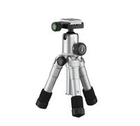 Mantona Kaleido Mini Photo/Table and Travel Tripod with Ball Head with Quick Release Plate and Carry Bag Shiny Silver Metallic