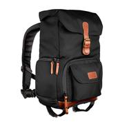 Mantona Luis junior retro photo backpack w/Genuine leather applications, incl. rain cover, flexible organisation and tablet compartment for 1x DSLR camera, 1-2 lenses, various photo accessories, black