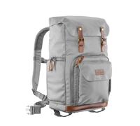 Mantona Luis Retro Photo Backpack (Genuine Leather Applications, incl. rain Cover, Flexible Divider and Laptop Compartment, Suitable for 1x DSLR Camera, 3X Lenses and Various Photo Accessories) Grey