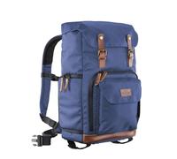 Mantona Luis Retro Photo Backpack (Genuine Leather Applications, incl. rain Cover, Flexible Divider and Laptop Compartment, Suitable for 1x DSLR Camera, 3X Lenses and Various Photo Accessories) Blue
