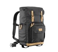 Mantona Luis Retro photo backpack with Genuine leather applications, incl. rain cover, flexible divider and laptop compartment, suitable for 1x DSLR camera, 3x lenses, various photo accessories, black