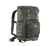 Mantona Luis Retro Photo Backpack in Genuine Leather with Applications (for 1 SLR Camera, 3 Lenses and Various Photo Accessories) Green.