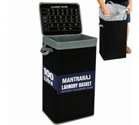 Mantraraj 100L Laundry Basket Washing Clothes Storage Bin 100L Folding Hamper Tidy Bag With Lid Black