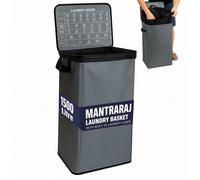 Mantraraj 100L Laundry Basket Washing Clothes Storage Bin 100L Folding Hamper Tidy Bag With Lid Grey