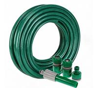 MantraRaj 15M (50ft) Heavy-Duty PVC Reinforced Garden Hose Pipe Set with Spray Nozzles Fittings - Durable, Flexible, Weatherproof, 4 Spray Patterns for Outdoor Garden Patio, Car Wash & Watering Plants