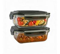 MantraRaj Airtight Glass Food Storage Container BPA-Free & Leak Proof Silicone Seal Plastic Lids Glass Meal Prep Takeaway Lunch Boxes Microwave, Oven, Freeze & Dishwasher Safe Reusable (2 Pcs 380ml)